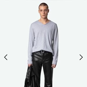 Zadig & Voltaire Light Gray V-Neck Top